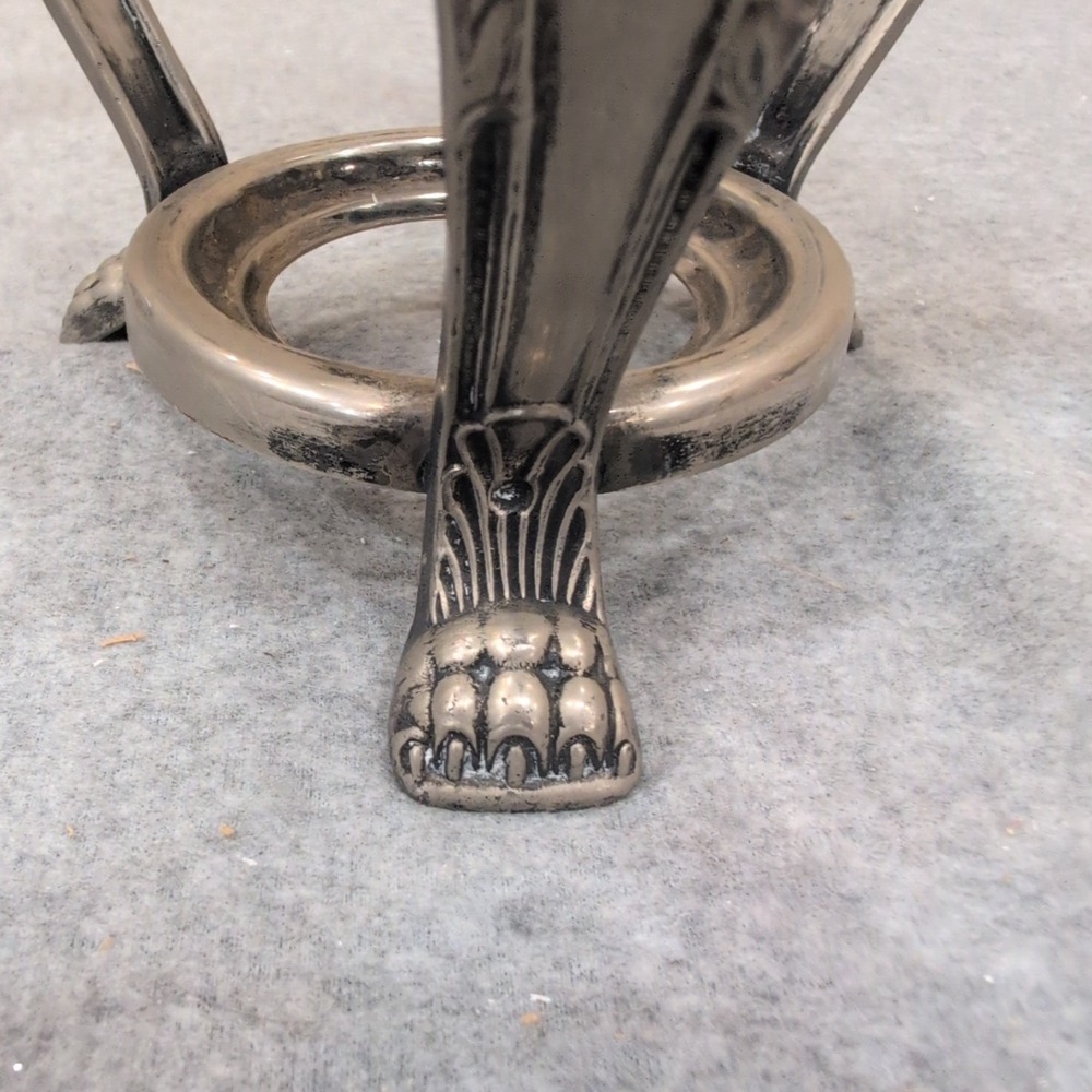 Ornate Silver Tone Lion Head Claw Foot Metal Bowl Stand Pedestal Base - Picture 5 of 8
